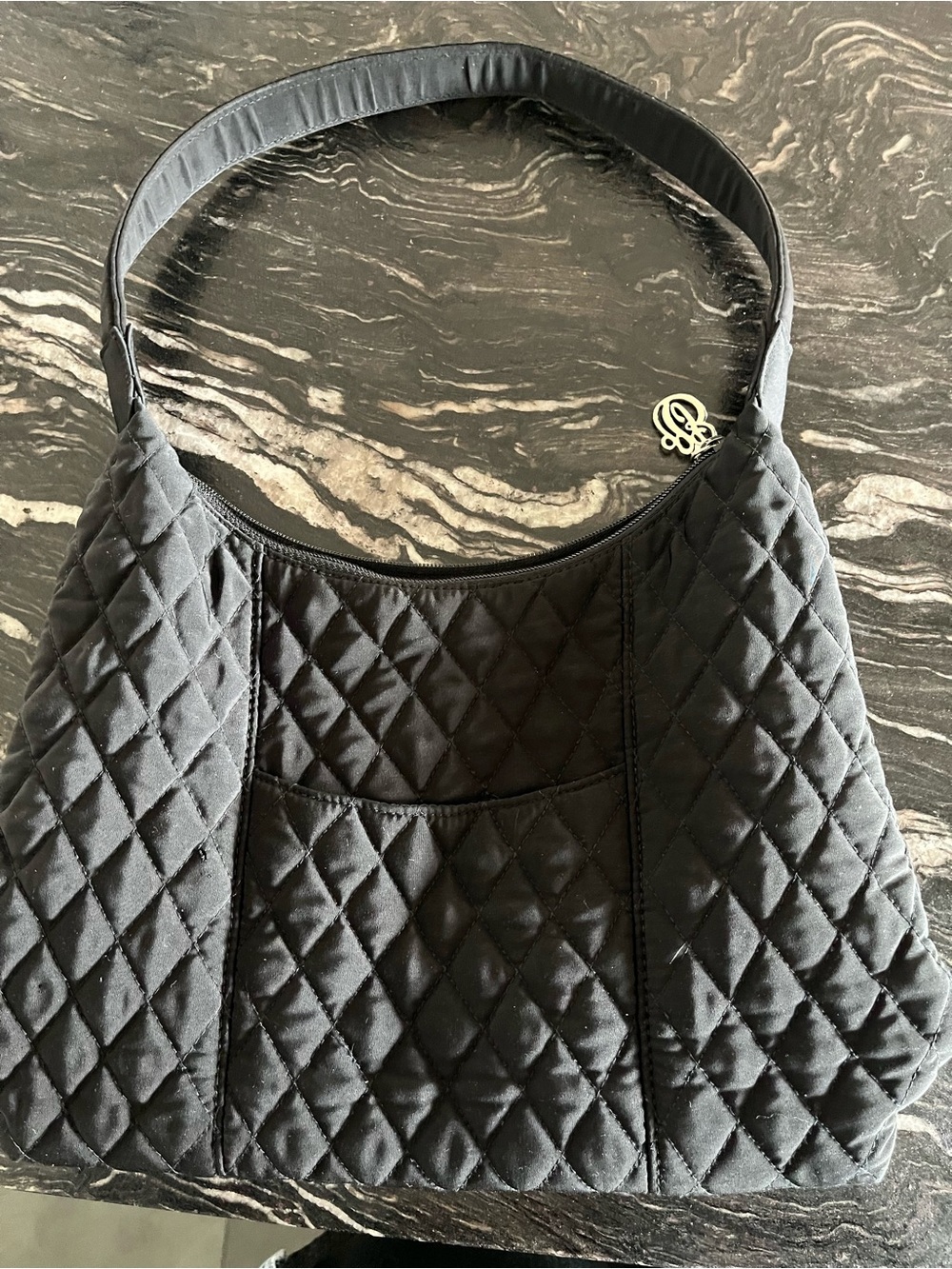 Vera Bradley Black Quilted Hobo Shoulder Bag zippered